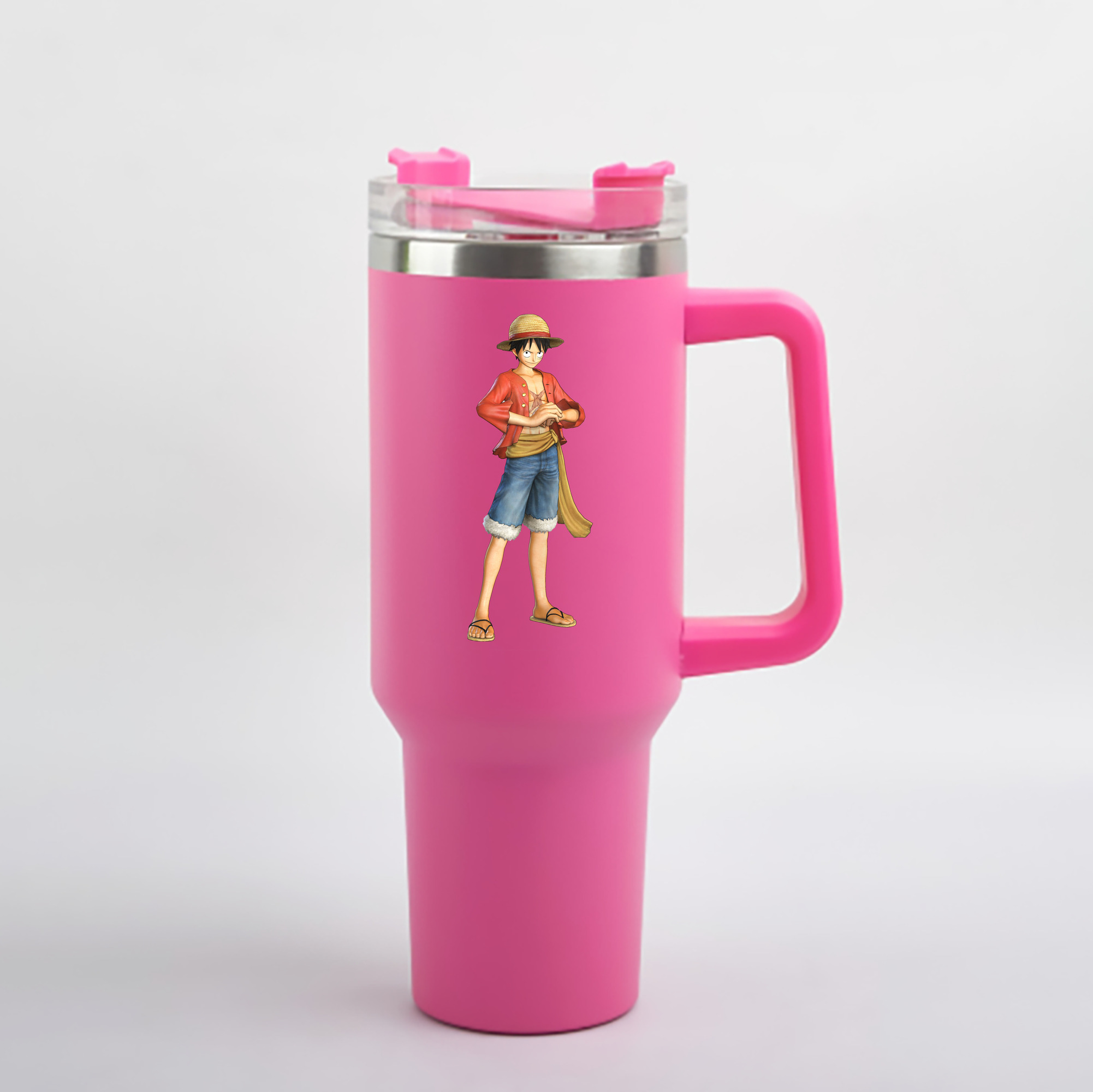 ワンピース モンキー・D・ルフィ ONE PIECE Monkey D. Luffy 1200mL車用タンブラー - クリスタルステッカー（プラスチックストロー付き）